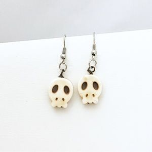 Earrings Skull White Halloween Boho Witch Hippie Pagan Biker Goth Punk Howlite